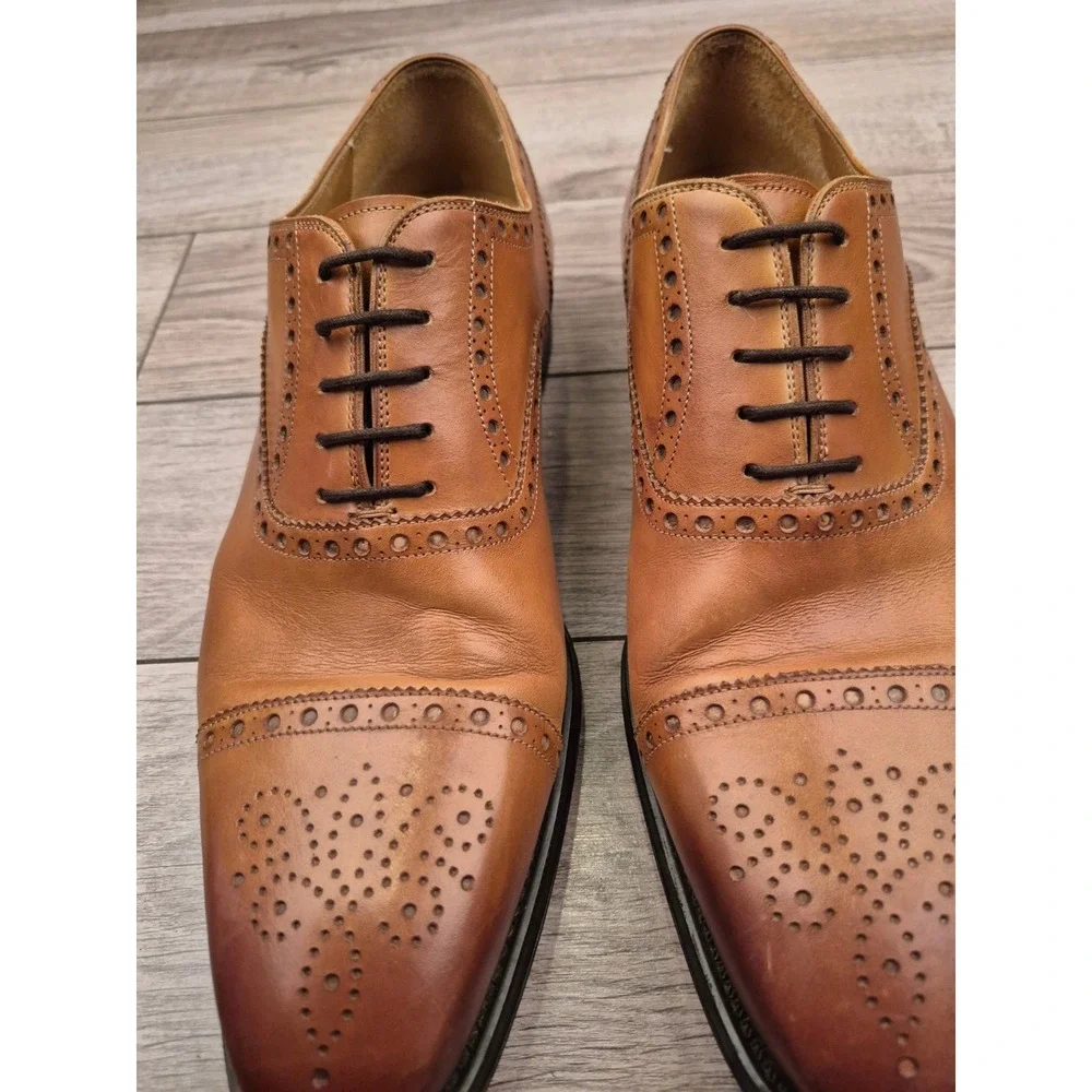 Magnanni Mens Cognac Leather Brogue Cap‎ Toe Oxford Dress Shoes 19399 Size 9.5 M